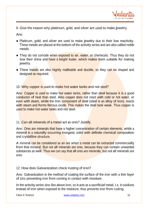 CBSE Class 10 Science - Chapter 3 - Metals And Non-metals - Important ...