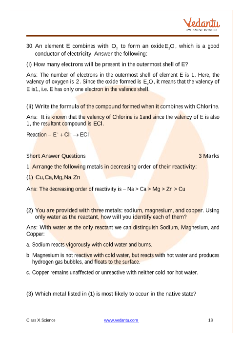 Important Questions of CBSE class 10 Science