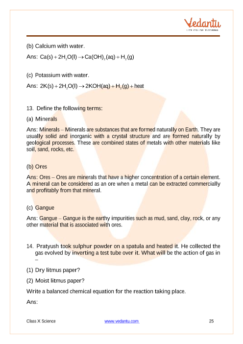 Important Questions of CBSE class 10 Science