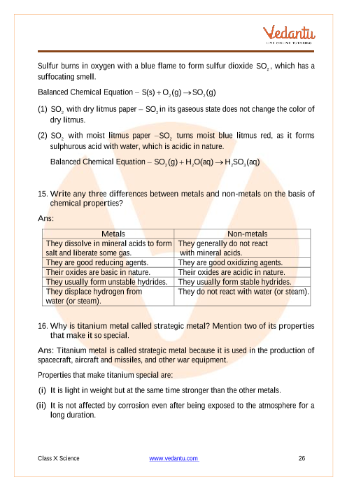 Important Questions of CBSE class 10 Science