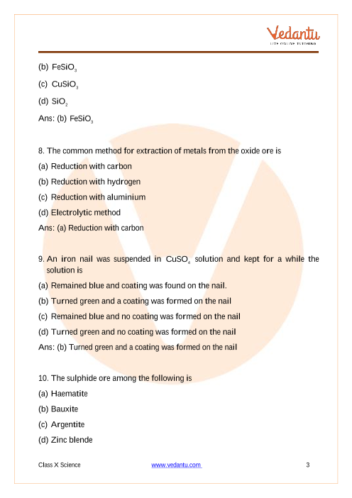 Important Questions of CBSE class 10 Science