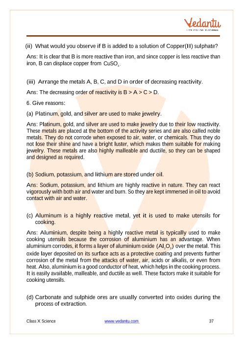 Important Questions of CBSE class 10 Science