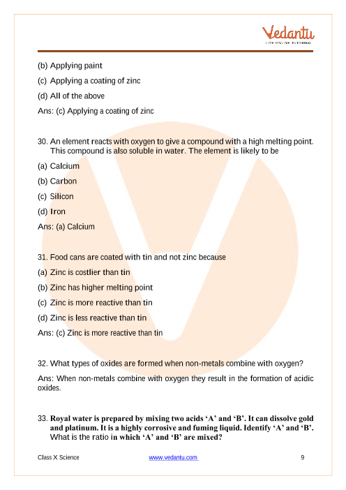 Important Questions of CBSE class 10 Science