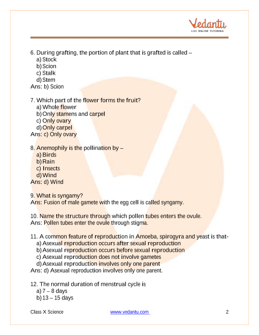 Important Questions of CBSE class 10 Science