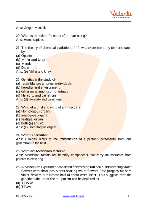 Important Questions of CBSE class 10 Science