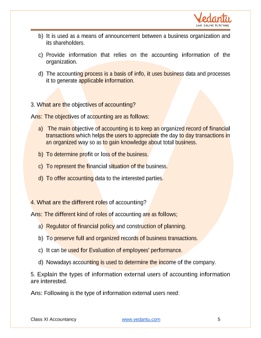 NCERT Solution for Class 11 Accountancy Chapter 1 Introduction to  Accounting Download Free PDF