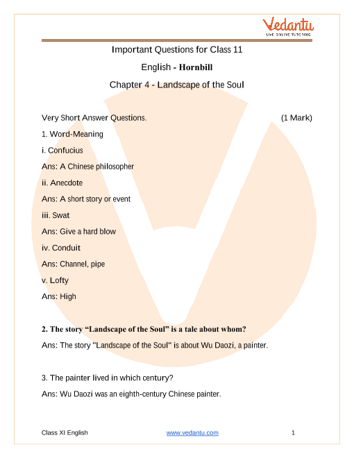 Important Questions For Cbse Class 11 English Hornbill Chapter 4 Landscape Of The Soul