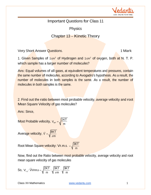 Kinetic Theory Of An Ideal Gas, Important Topics For JEE Main