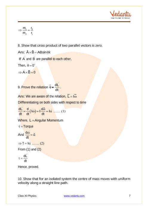 Important Questions For Cbse Class 11 Physics Chapter 7 Systems Of Particles And Rotational Motion
