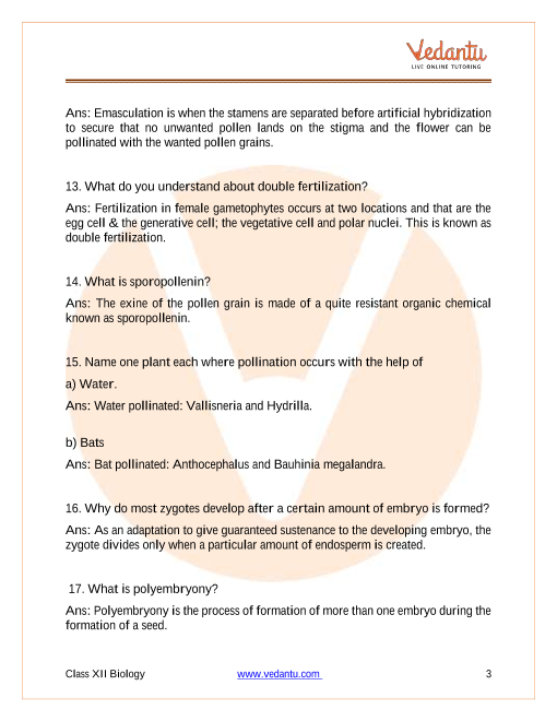 Important questions and answers of CBSE class 12 Biology