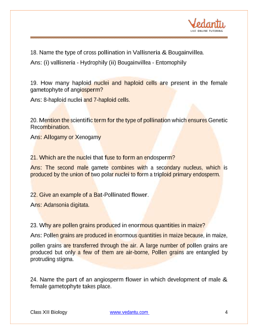 Important questions and answers of CBSE class 12 Biology