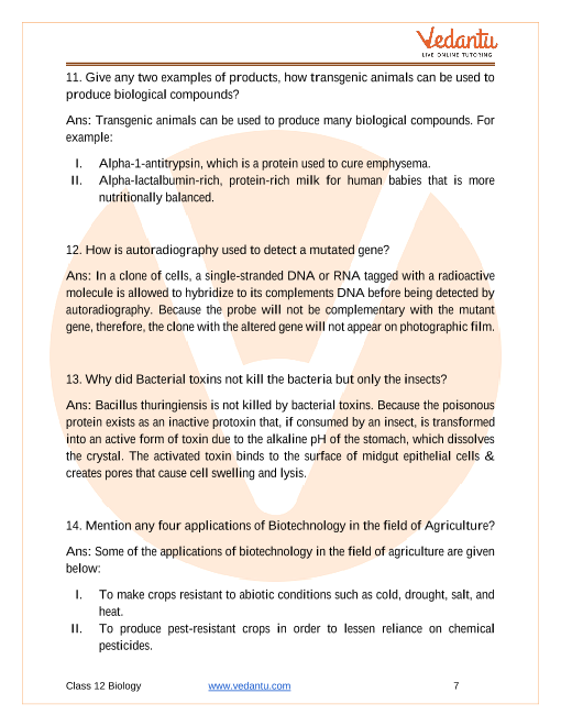 Important questions and answers of CBSE class 12 Biology