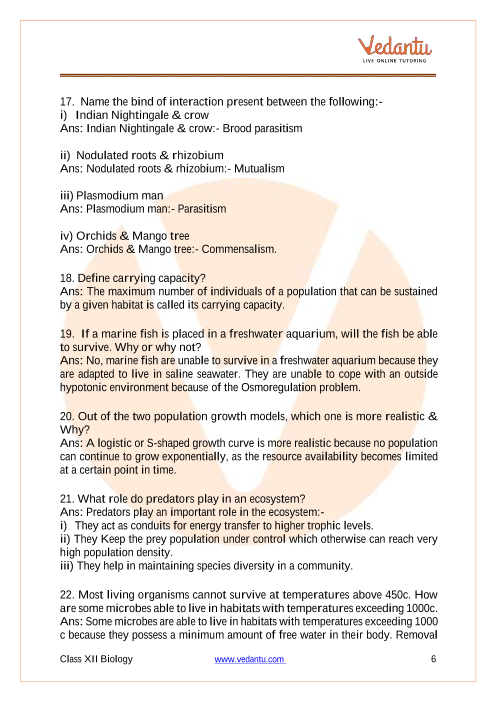 Important questions and answers of CBSE class 12 Biology