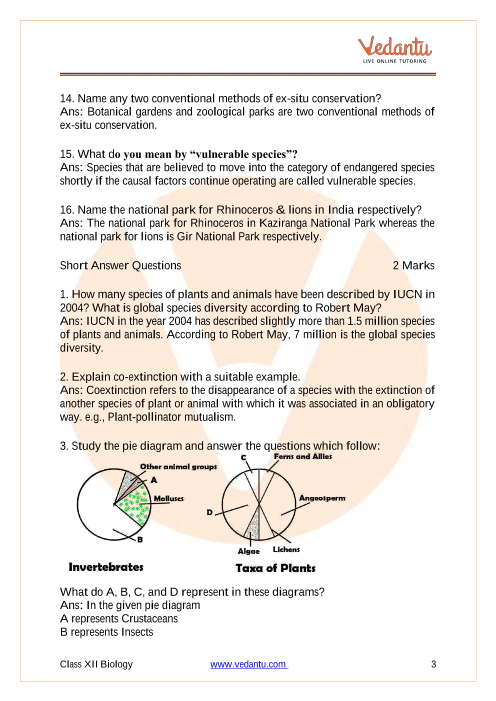 Important questions and answers of CBSE class 12 Biology