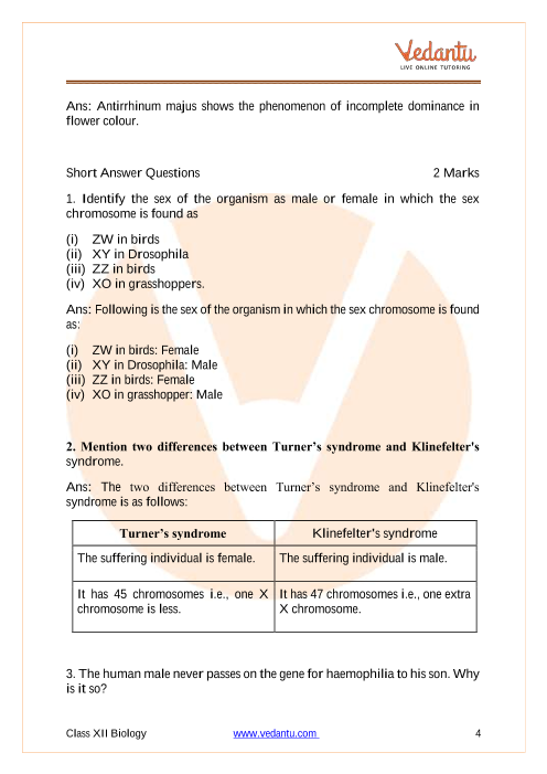 Important questions and answers of CBSE class 12 Biology