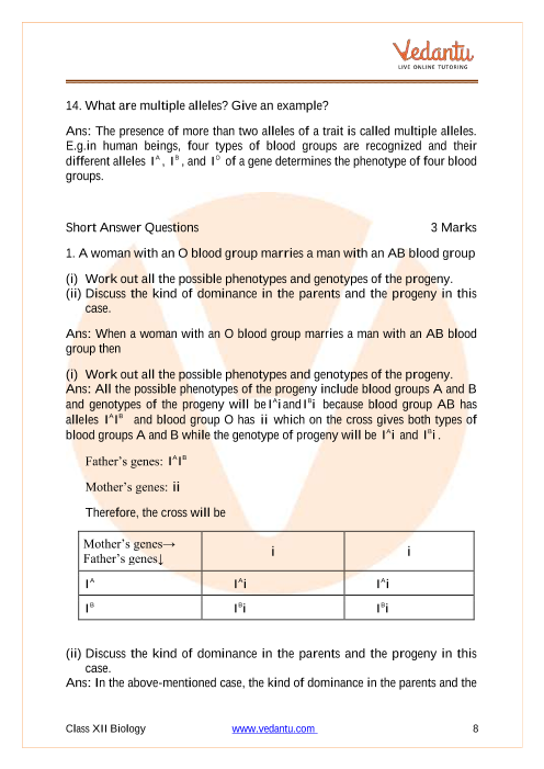 Important questions and answers of CBSE class 12 Biology