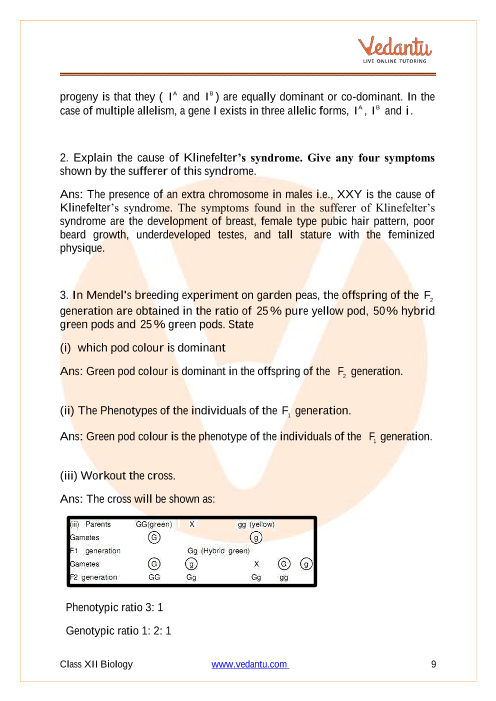 Important questions and answers of CBSE class 12 Biology