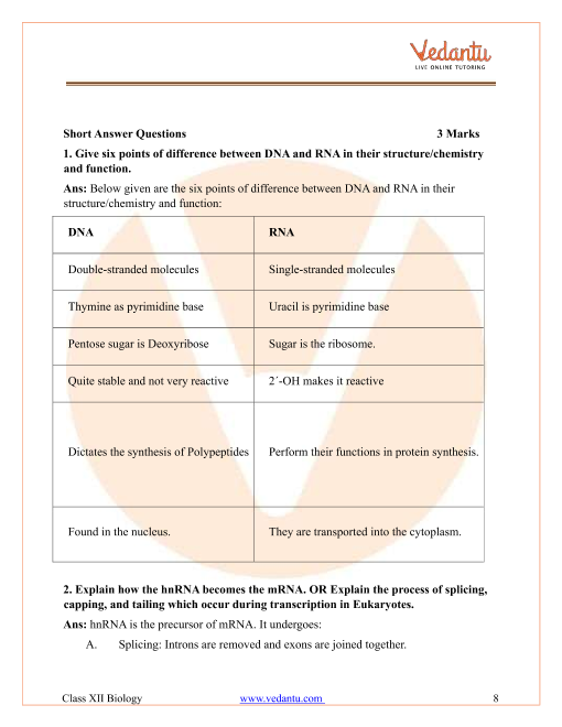 Important questions and answers of CBSE class 12 Biology