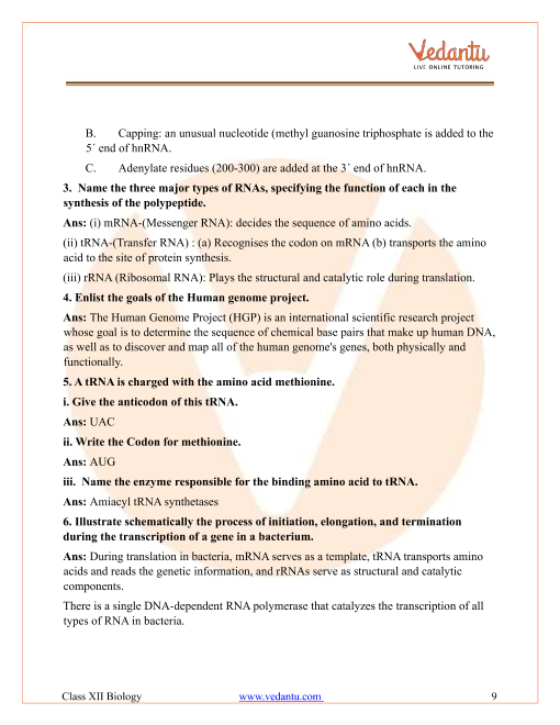 Important questions and answers of CBSE class 12 Biology