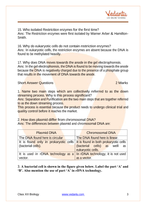 Important questions and answers of CBSE class 12 Biology