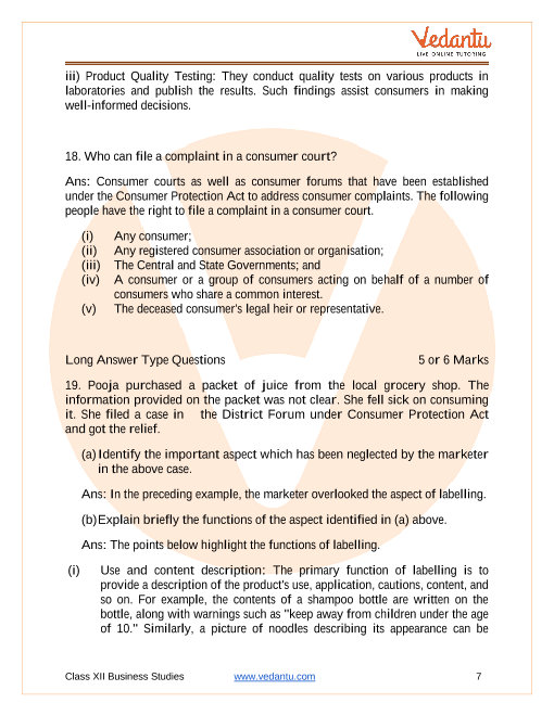 Important questions and answers of CBSE class 12 Business Studies