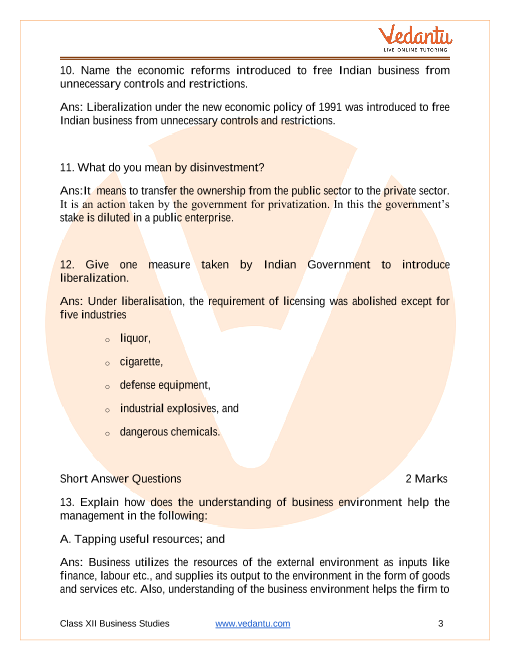 Important questions and answers of CBSE class 12 Business Studies