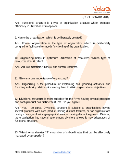 Important questions and answers of CBSE class 12 Business Studies