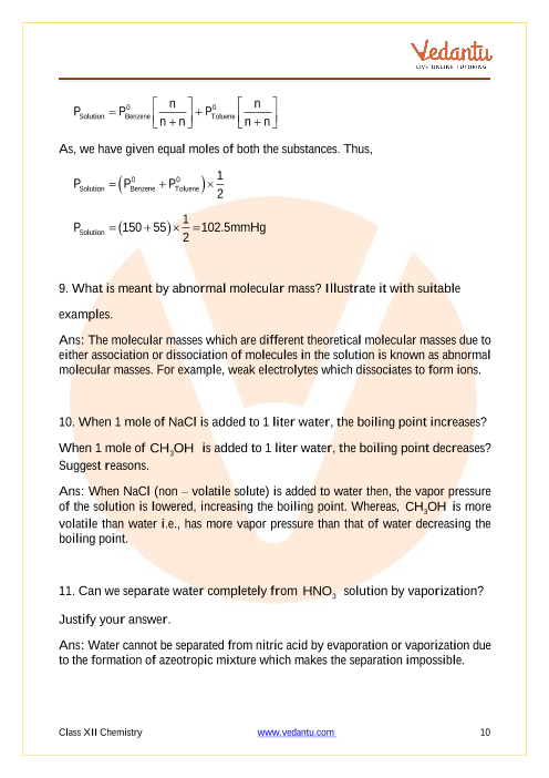 Important questions and answers of CBSE class 12 Chemistry