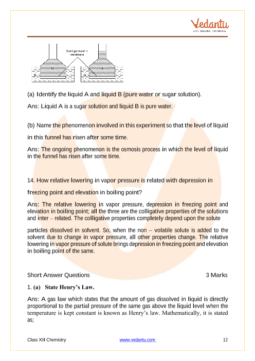 Important questions and answers of CBSE class 12 Chemistry