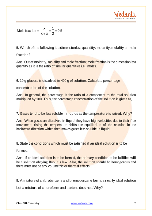 Important questions and answers of CBSE class 12 Chemistry