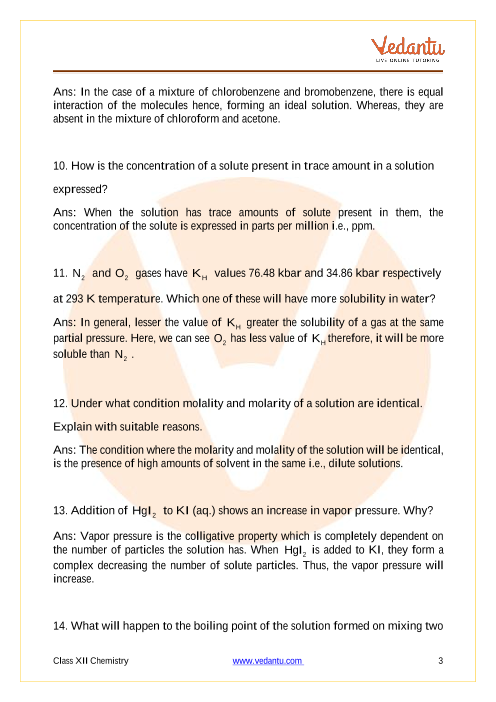 Important questions and answers of CBSE class 12 Chemistry