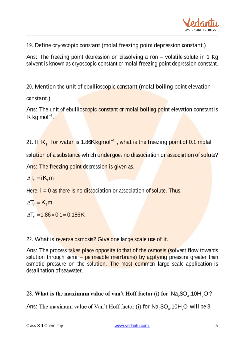 Important questions and answers of CBSE class 12 Chemistry