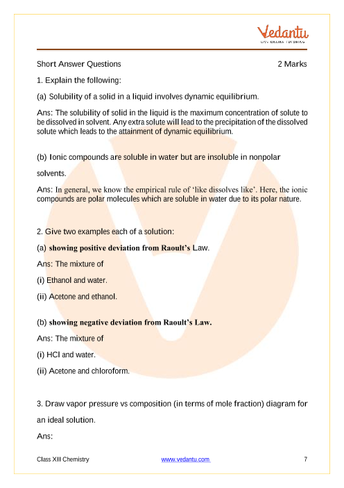 Important questions and answers of CBSE class 12 Chemistry