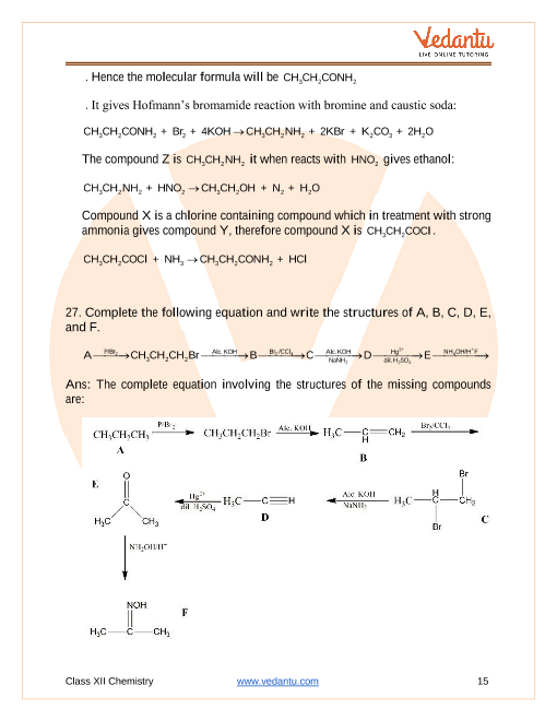 Important questions and answers of CBSE class 12 Chemistry