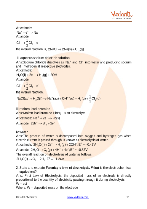 Important questions and answers of CBSE class 12 Chemistry