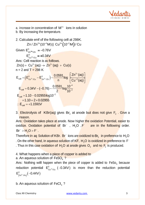 Important questions and answers of CBSE class 12 Chemistry