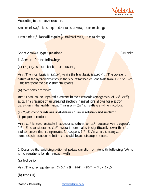 Important questions and answers of CBSE class 12 Chemistry