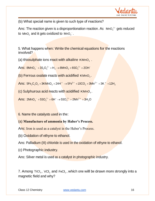 Important questions and answers of CBSE class 12 Chemistry