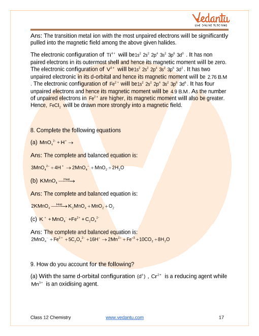 Important questions and answers of CBSE class 12 Chemistry