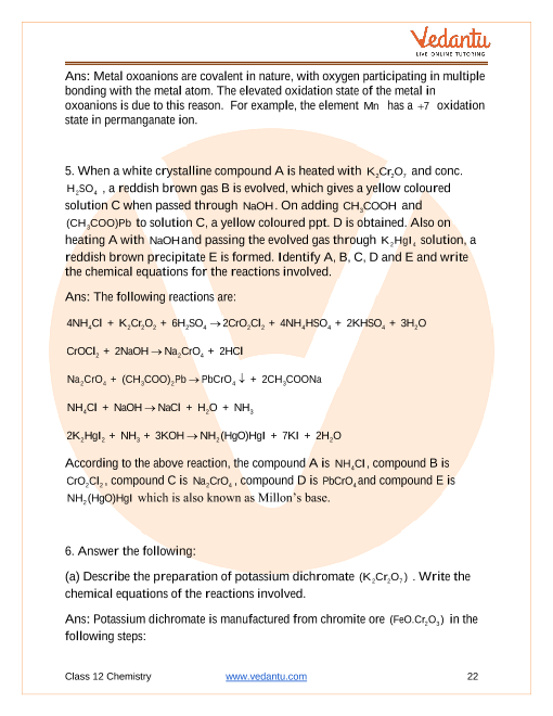 Important questions and answers of CBSE class 12 Chemistry