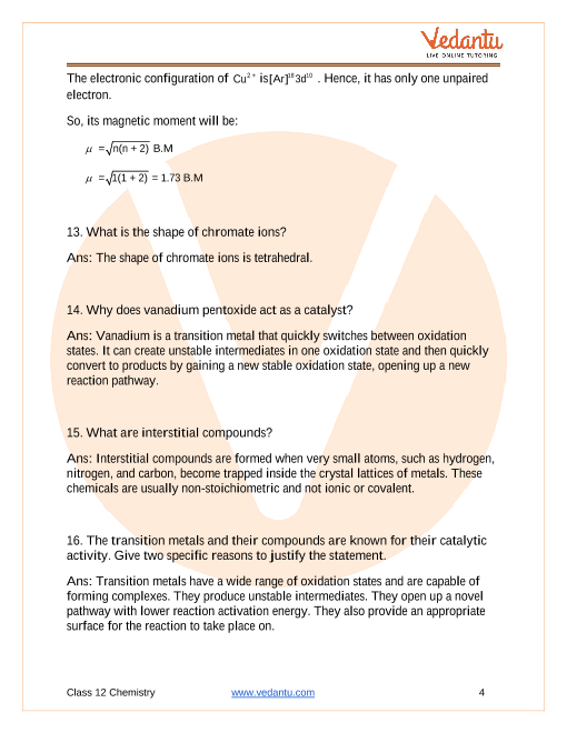 Important questions and answers of CBSE class 12 Chemistry