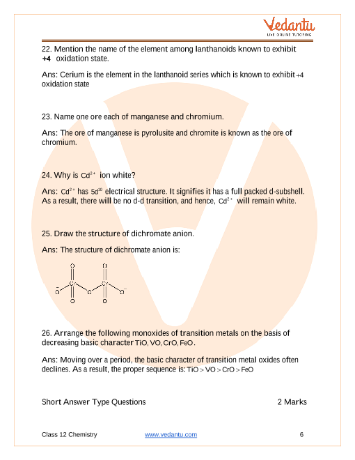 Important questions and answers of CBSE class 12 Chemistry