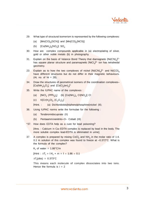 Important questions and answers of CBSE class 12 Chemistry