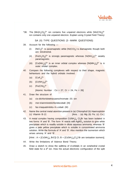 Important questions and answers of CBSE class 12 Chemistry