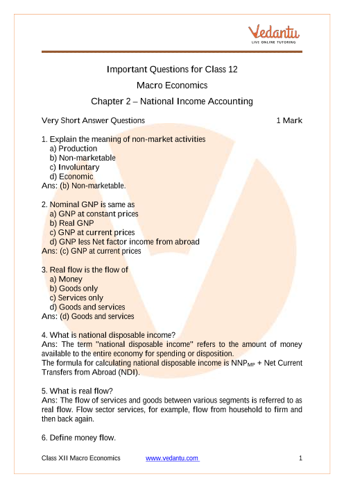 Important questions and answers of CBSE class 12 Economics