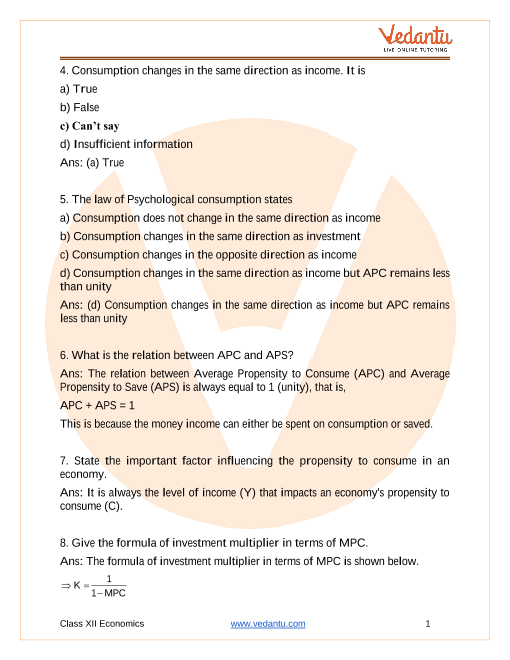 Important questions and answers of CBSE class 12 Economics