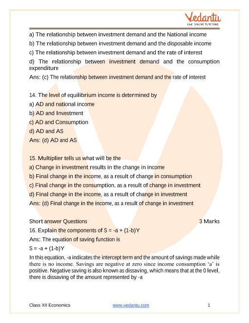 Important questions and answers of CBSE class 12 Economics