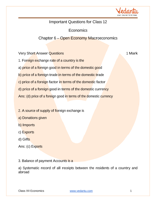 Important questions and answers of CBSE class 12 Economics