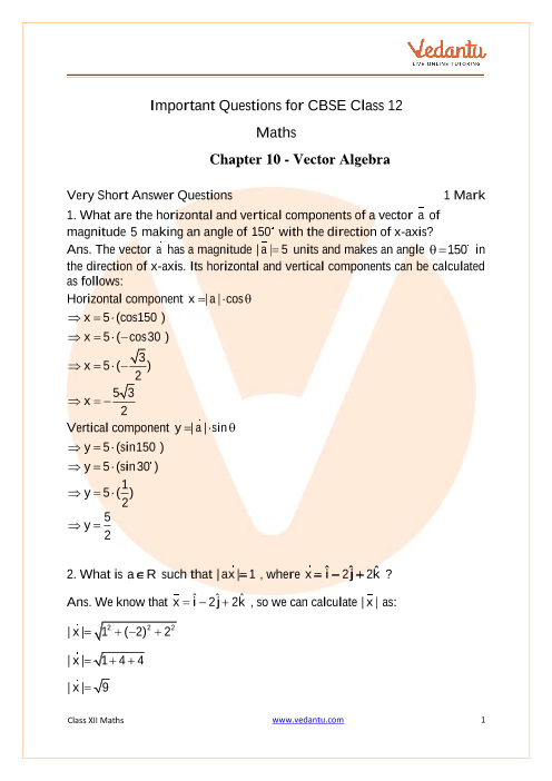 Important questions and answers of CBSE class 12 Maths