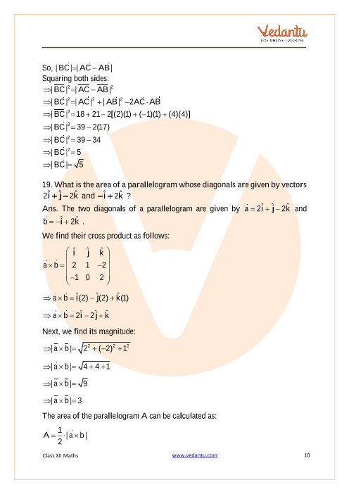 CBSE Class 12 Mathematics - Chapter 10 - Vector Algebra | Important ...